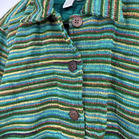 The Territory Ahead Green Tweed Jacket Size Medium Petite Green Blue Stripes - Picture 4 of 5
